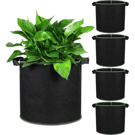 Set Mit 5 Atmungsaktiven Pflanzsäcken Aus Vliesstoff Für Pflanzen Und Blumen – 28 X 26 Cm – Schwarz