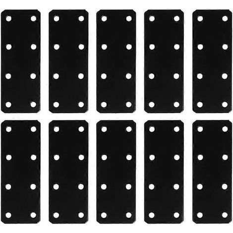 Packung Mit 10 Flachen, Geraden Halterungen, Reparaturplatten, Befestigungselementen Und Ersatzteilen – 10 X 3,8 Cm – Schwarz