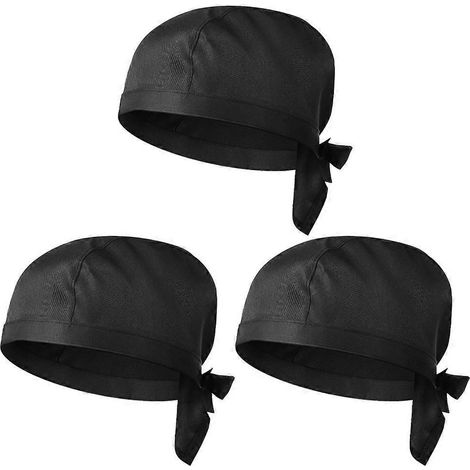 Set Mit 3 Trendigen Kochmützen Im Turban-stil Für Kochen Und Catering (schwarz) – 30,00 X 20,00 X 12,00 Cm – Schwarz