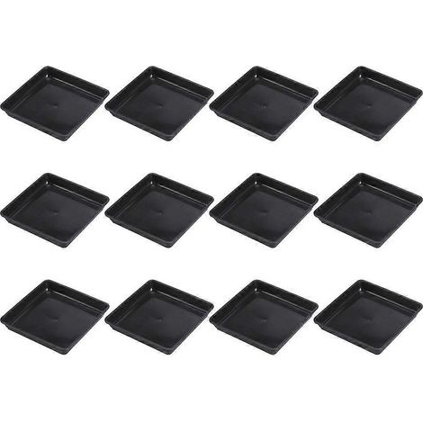 Set Mit 12 Quadratischen Untersetzern Für Blumentöpfe – 18,00 X 18,00 X 2,50 Cm – Schwarz