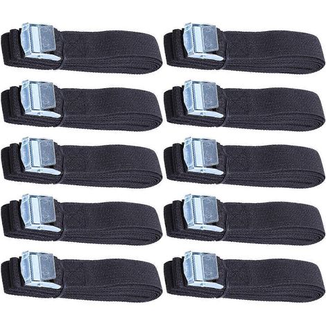 Set Mit 10 Spanngurten Mit Stahlschnallen Aus Dickem, Schnell Lösbarem Nylon Zur Befestigung Von Ladung, Gepäck Oder Einem Kajakträger Auf Dem Autodachgepäckträger (schwarz) – 250 X 2,5 Cm – Schwarz