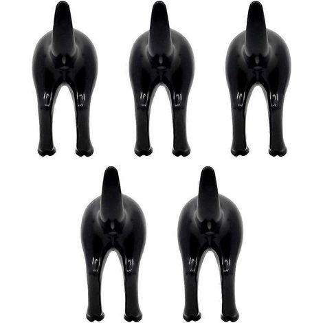 Set Mit 5 Wandhaken Zur Aufbewahrung, Kein Bohren Erforderlich, Schwanzförmig (schwarz) – 10 X 5 Cm – Schwarz