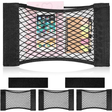 Set Mit 4 Selbstklebenden Aufbewahrungsnetzen Aus Netzgewebe Für Kofferräume, Elastische Netze Für Rücksitzlehnen Und Aufbewahrungstaschen Im Autoinnenraum – 40,00 X 25,00 X 1,00 Cm – Schwarz
