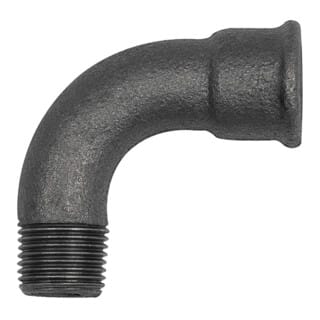 Riegler Bogen 1, 90 °, lang, Rp 1/2 i., R 1/2 a., Temperguss schwarz