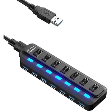 7-port-usb-hub, Usb-3.0-datenhub, Usb-splitter, Netzteil, Ein-/ausschalter