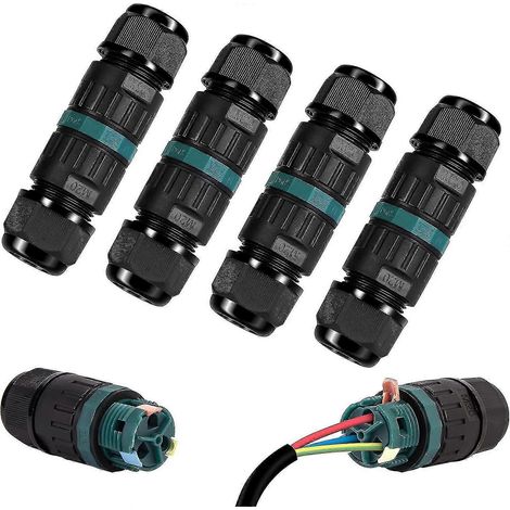 Ip68 Wasserdichte Anschlussdose, Set Mit 4 2-wege-außensteckverbindern, Wasserdicht Für Kabel Von 9 Bis 12 Mm²