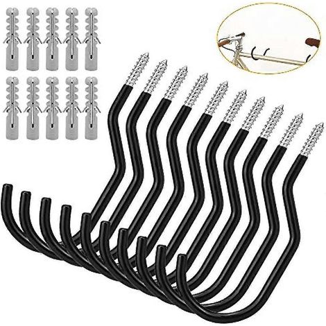 Packung Mit 10 Fahrradhaken, Robuste Schraubhaken Für Die Wand, Praktische Aufbewahrungshaken Mit Kunststoffbeschichtung, Haken Für Gartenhaus, Garage Oder Garten.