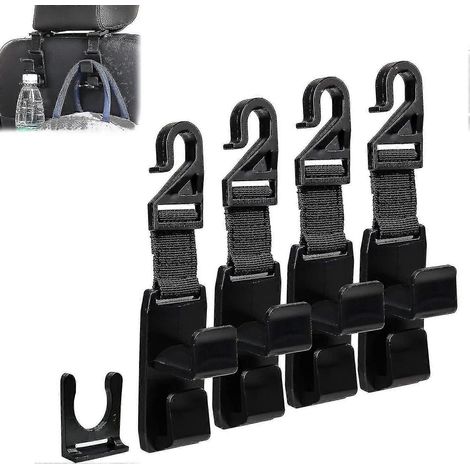 Dww Autositz-kopfstützenhaken (4er-set) – Universell, Robust Und Mit Tiefem Stauraum Für Handtaschen, Jacken Und Flaschenhalter – Schwarz