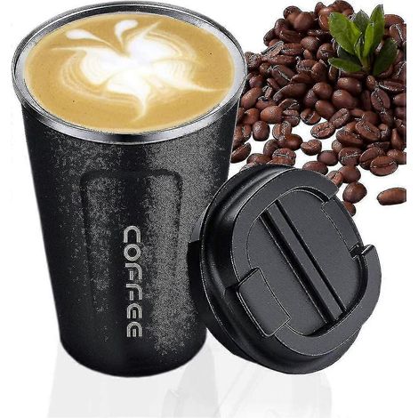 Schwarzer Kaffeebecher, Wiederverwendbarer Doppelwandiger, Vakuumisolierter Kaffeebecher, Umweltfreundlicher Edelstahlbecher Für Reisen Oder Das Büro