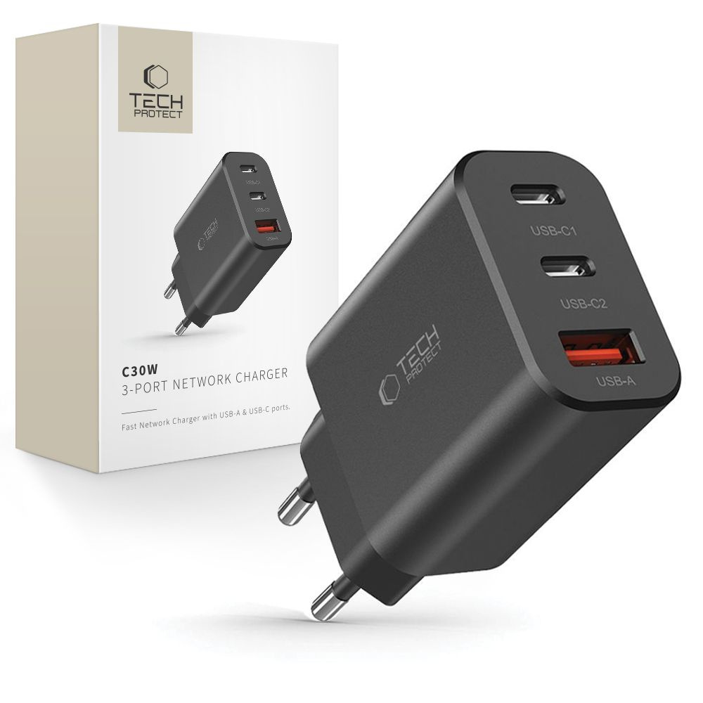 Nc30w 2x Usb-c/usb-a 30w Wandladegerät – Schwarz