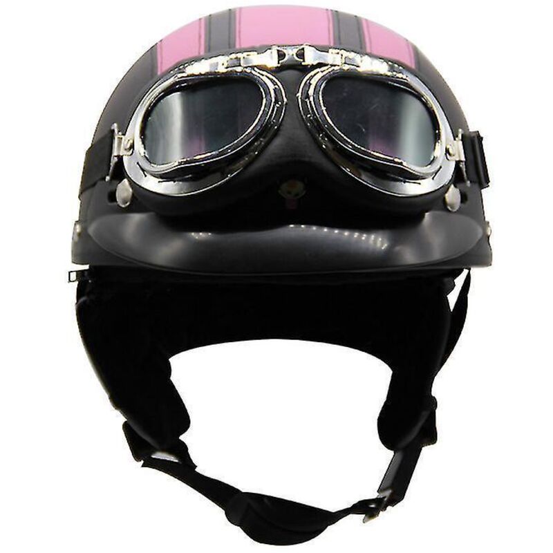 Leichter Sommer-motorradhelm Im Retro-harley-stil Aus Leder, Mit Schutzbrille, Trendiger Halbschalenhelm, Helm Für Elektrofahrzeuge, Pulverschwarz