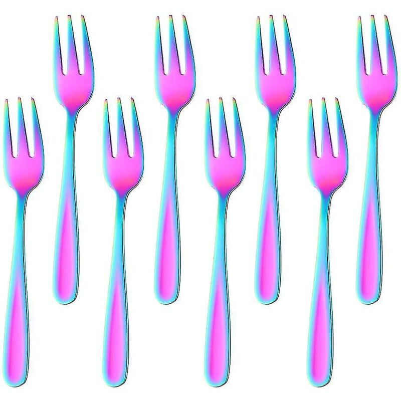Teegabeln, Kleine Dessertgabeln, Kuchengabeln, Schwarzer Edelstahl, 8er-set, Farbenfroh
