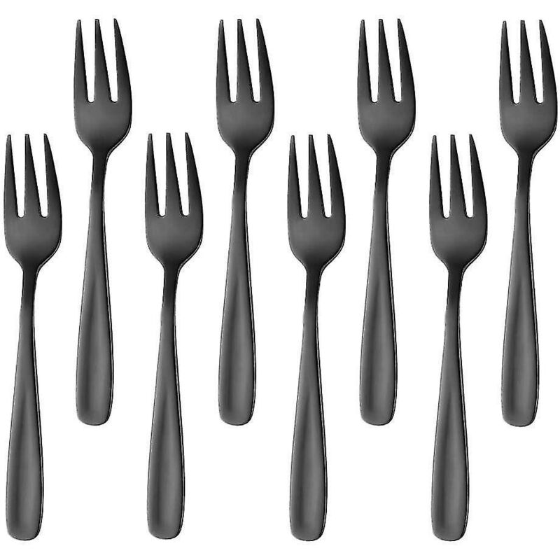 Teegabeln, Kleine Dessertgabeln, Kuchengabeln, Schwarzer Edelstahl, 8er-set