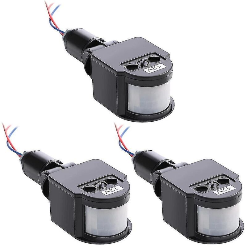 Set Mit 3 Schwarzen Bewegungsmeldern, Pir-bewegungsmelder-lichtschalter Für Den Außenbereich, 12 V Gleichstrom