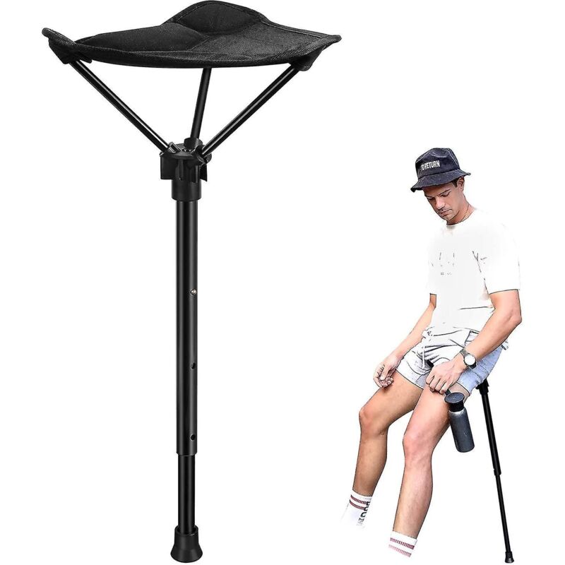 Tragbarer, Höhenverstellbarer Hocker, Ausziehbarer Sitz, Outdoor-angelstuhl Mit 3 Verstellstufen, Schwarz