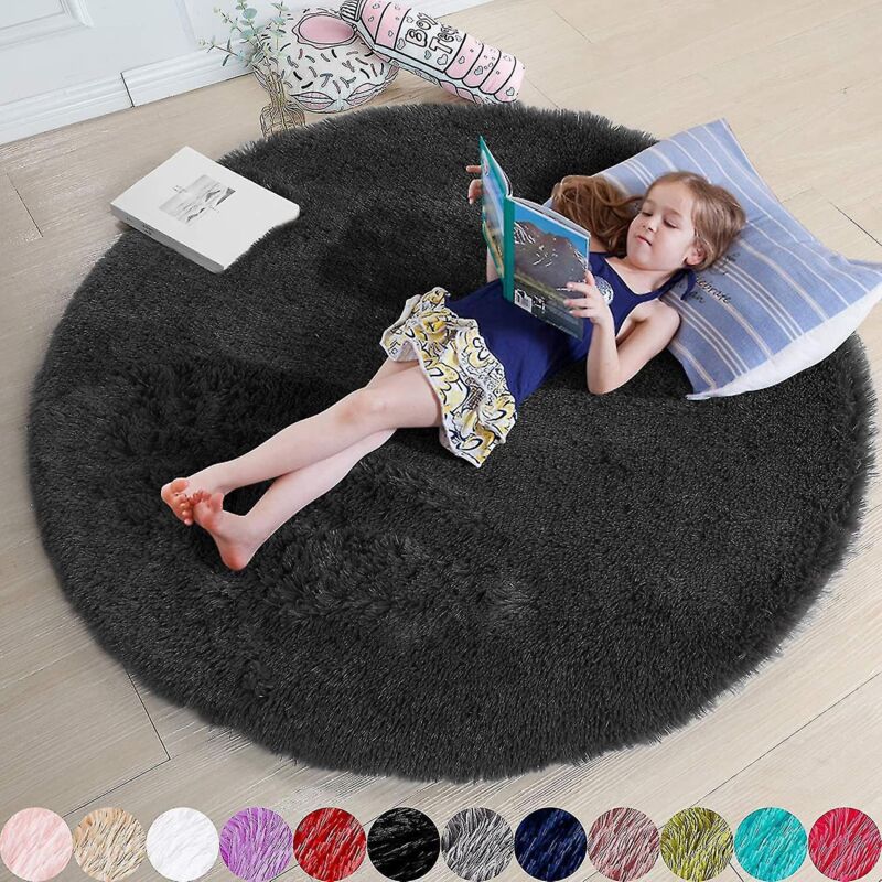 Runder, Puderrosa Teppich, Ideal Fürs Schlafzimmer, Weicher Runder Teppich 120 X 120 Cm, Perfekt Für Kinder - Schwarz
