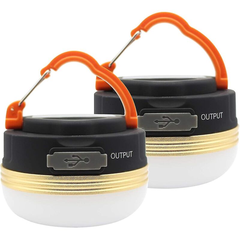 Set Aus 2 Wiederaufladbaren Led-campinglampen Per Usb, Wasserdicht, 3 Beleuchtungsmodi, Mit Eingebautem Externen Akku, Ideal Für Camping, Wandern Und Notfallsituationen.