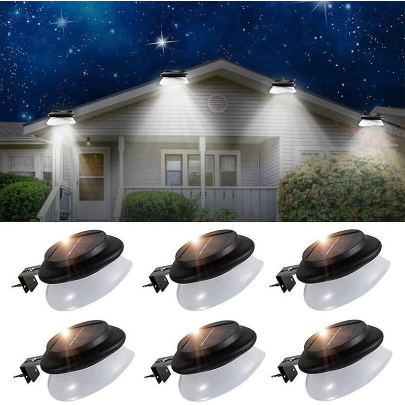 Set Mit 6 Wasserdichten Solar-dachrinnenleuchten Für Garten, Zaun, Dachrinne, Wand, Terrasse, Garage, Gehweg, 9 Leds, Weißes Licht, Ip55