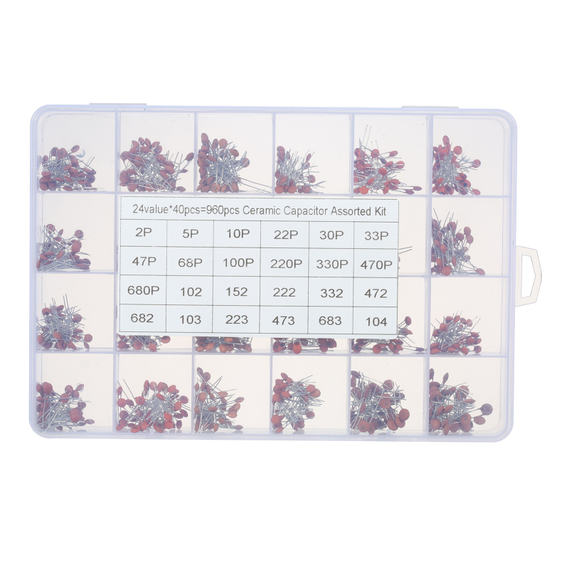 Set Mit 960 Verschiedenen Keramikkondensatoren (2 Pf Bis 0,1 Μf, 24 Werte) Packung Mit 40 Dip-chip-keramikkondensatoren In Transparenter Kunststoffbox