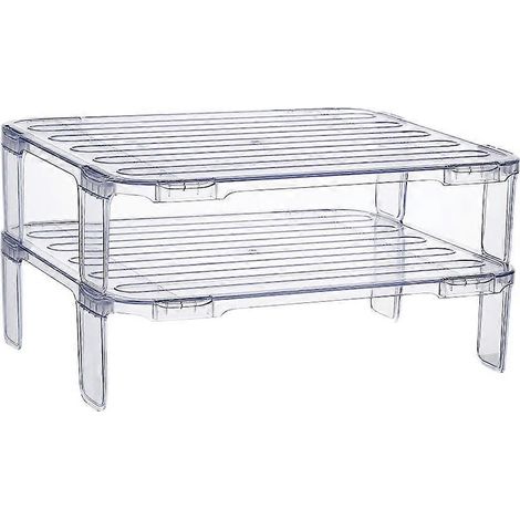 Set Mit 2 Stapelbaren Aufbewahrungsregalen Für Kühlschrank Und Küche – 28,30 X 24,30 X 14,50 Cm – Transparent