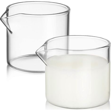 Set Aus 2 Kleinen Glasmilchkännchen, Kaffeetassen, Milchgläsern, Milchbehältern – 6,00 X 6,00 X 5,50 Cm – Transparent