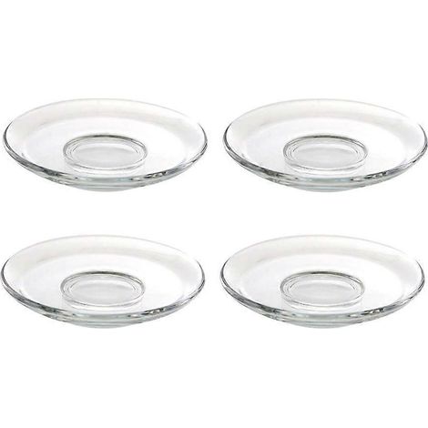Set Mit 4 Runden Untertassen Aus Klarglas, Dekorative Teller Für Kaffee Oder Snacks – 9,00 X 9,00 X 1,50 Cm – Transparent