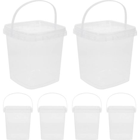 Set Mit 6 Kleinen, Quadratischen, Transparenten Eimern Mit Deckel, 1 L, Für Eiscreme, Milchtee Oder Popcorn. – 12,00 X 12,00 X 11,50 Cm – Transparent