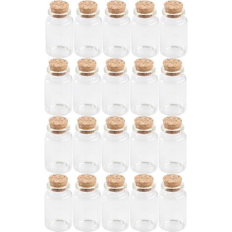 Set Mit 20 Mini-glasflaschen Mit Korken, Klar, Ideal Zum Aufbewahren Oder Transportieren Von Tee, Für Zuhause, Partys, Büro Oder Geschäfte (30 X 70 Mm).