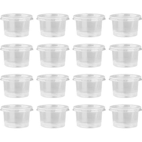Packung Mit 50 Transparenten Einwegbechern/schälchen Aus Kunststoff (140 Ml) Mit Deckel, Ideal Für Mousses, Saucen, Gelees Und Joghurt. – 7,50 X 5,90 X 4,50 Cm