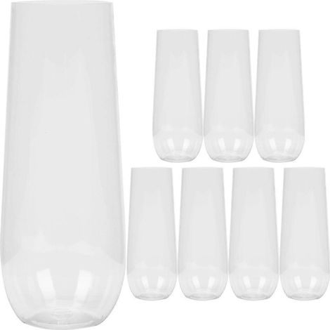 Set Mit 8 Plastikbechern Für Wein, Saft, Cocktails Und Wasser. – 14 X 5 X 5 Cm – Transparent