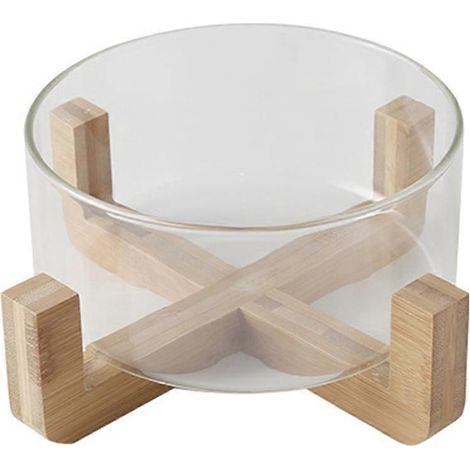 Hitzebeständige Salatschüssel Aus Klarglas Mit Holzfuß. Ideal Zur Aufbewahrung Von Obst Und Gemüse. – 16,00 X 16,00 X 4,40 Cm