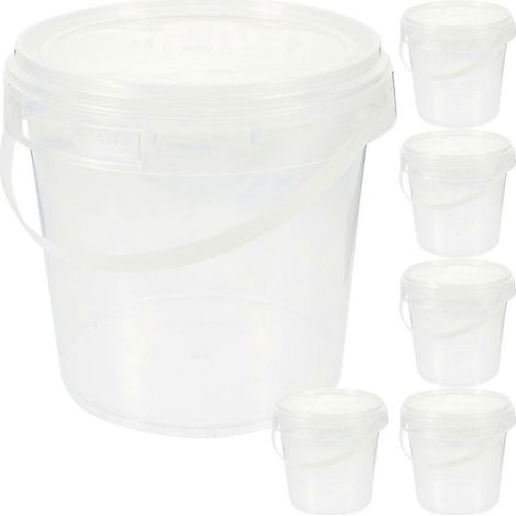 Set Mit 6 Transparenten Kunststoffbehältern Mit Deckel, Eisbehältern Und Vorratsdosen, Runde Kunststoffeimer Mit Griffen. – 12,1 X 11 X 9,5 Cm – Transparent