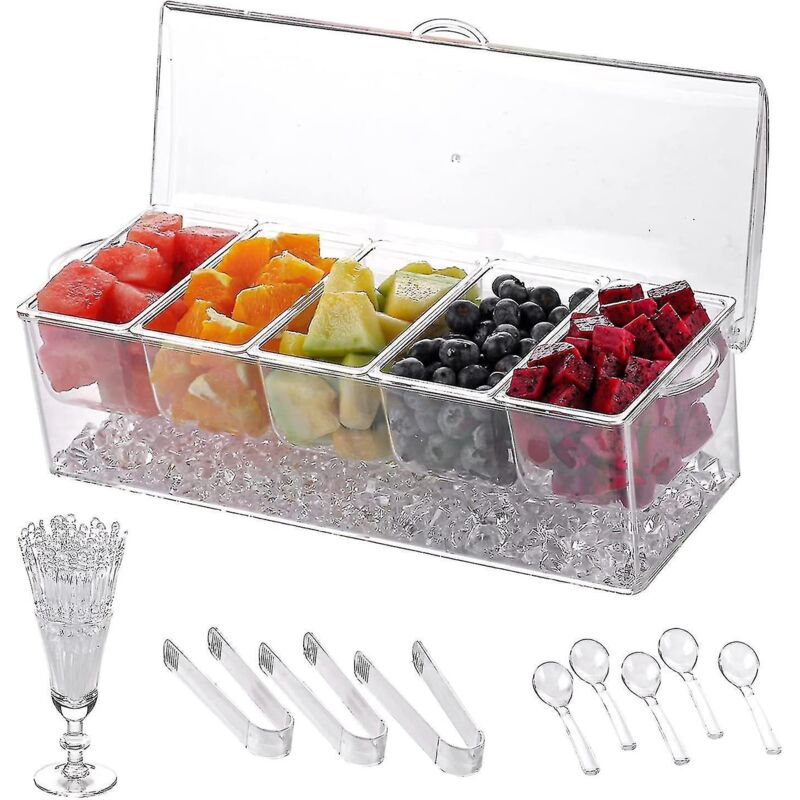 Gekühlter Gewürzständer, Transparente Und Mattierte Gewürzbar, Gekühlte Gewürzschale Mit Deckel Und 5 Herausnehmbaren Fächern