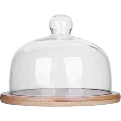 Tortenglocke Aus Glas Und Holzplatte Mit Staubschutzhaube – 12 X 12 Cm