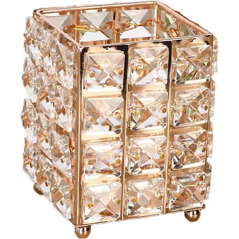 Kristall-stiftehalter, Kamm, Make-up-pinselhalter, Stiftebox, Quadratischer Schreibtisch-organizer, Ornamente (gold) - Gold