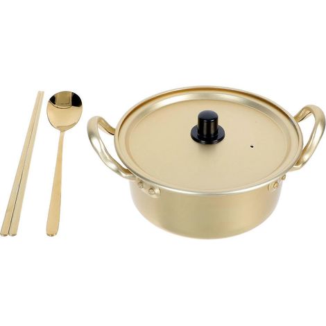 Set Aus Zwei Hitzebeständigen Aluminium-ramen-nudeltöpfen, Ideal Zum Kochen – 16 X 16 Cm – Gold