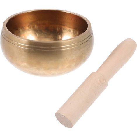 Set Bestehend Aus Einer Professionellen Meditationsklangschale Mit Dichtung Und Klöppel. – 8,5 X 8,5 X 4,5 Cm – Gold