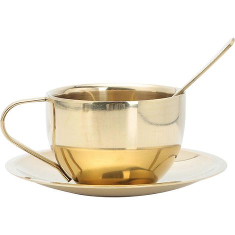 Elegantes Kaffeeservice Für Zuhause, Bestehend Aus Tasse, Löffel Und Untertasse. – 10,5 X 8 Cm – Gold
