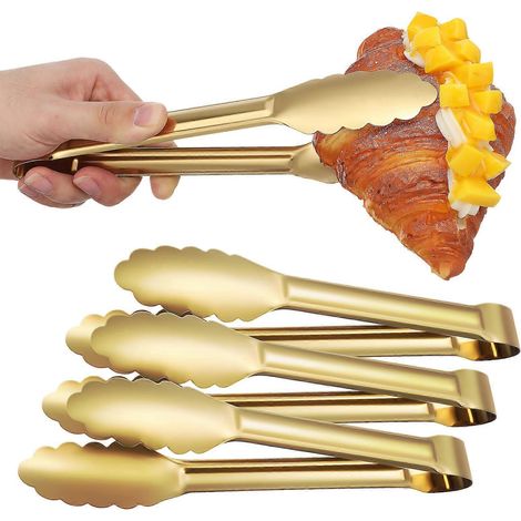 4-teiliges Servierzangen-set Aus Edelstahl Für Buffets, Küche, Toast, Speisen Und Salate – 24,50 X 4,00 X 2,50 Cm – Gold