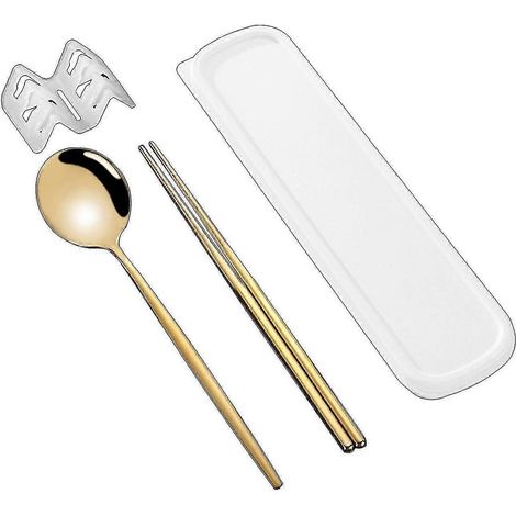 Kaesi Kb-3-teiliges Goldenes Koreanisches Besteckset Aus Staubdichtem Edelstahl (essstäbchen, Gabel, Löffel) Für Den Täglichen Gebrauch