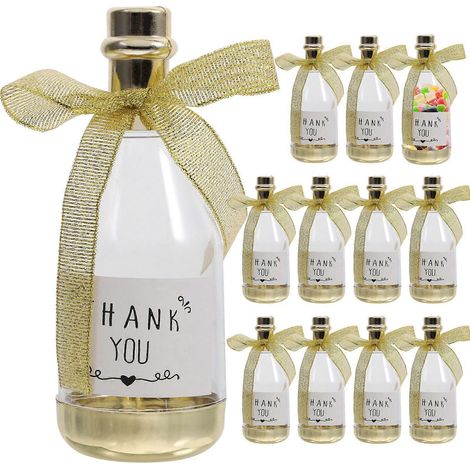Set Mit 12 Kleinen, Champagnerflaschenförmigen Geschenkboxen, Ideal Für Hochzeiten, Junggesellinnenabschiede Oder Geburtstage. – 11,50 X 4,50 X 4,50 Cm – Gold