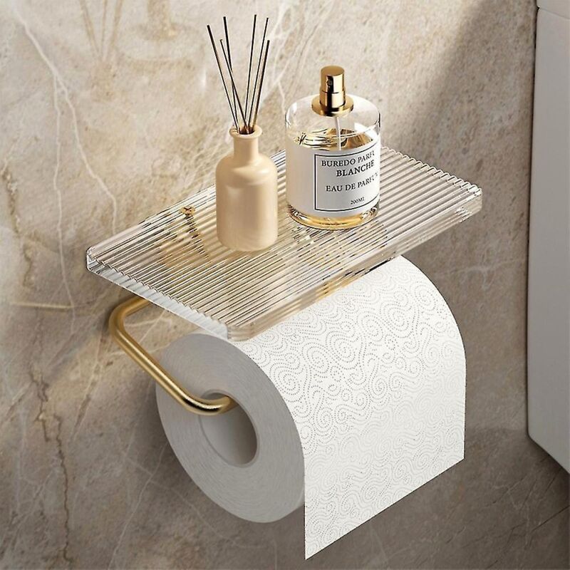 Luxuriöser, Goldener Toilettenpapierhalter Mit Ablage, Ohne Perforationen, Aus Acryl, Mit Halterung Für Toilettenpapierrolle Und Badezimmeraccessoires