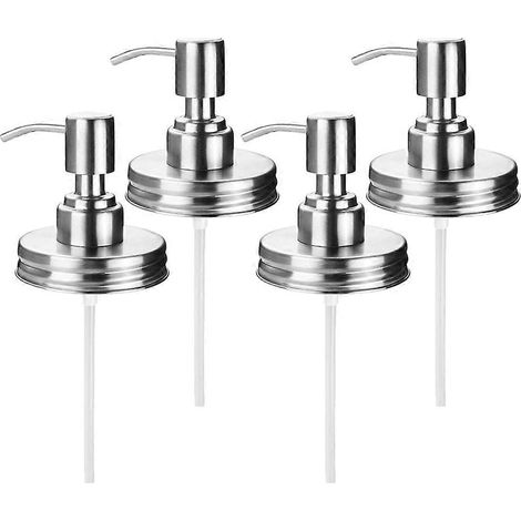 Set Mit 4 Ersatzdeckeln Und Pumpen Für Seifenspender Im Einmachglas-design, Ideal Für Küche Und Bad. – 22,00 X 7,30 X 7,30 Cm – Silber