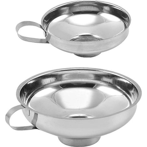 Set Mit 2 Einmachtrichtern Mit Griffen, Weithalstrichter Aus Metall Zum Einkochen Von Ölen Und Spirituosen. – 13,5 X 10,5 Cm – Silber