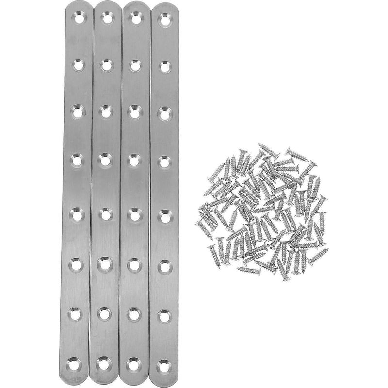 Set Mit 4 Flachen Metallstützen, Edelstahlstreifen, Metallabstandshaltern Für Holz – 24,50 X 1,90 X 0,30 Cm – Silber