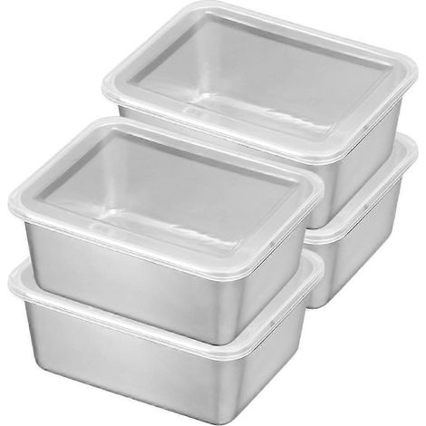 Set Mit 4 Kleinen, Luftdichten Lebensmittelbehältern Für Den Kühlschrank, Aufbewahrungsbehälter Für Lebensmittel – 13,50 X 10,50 X 6,00 Cm – Silber