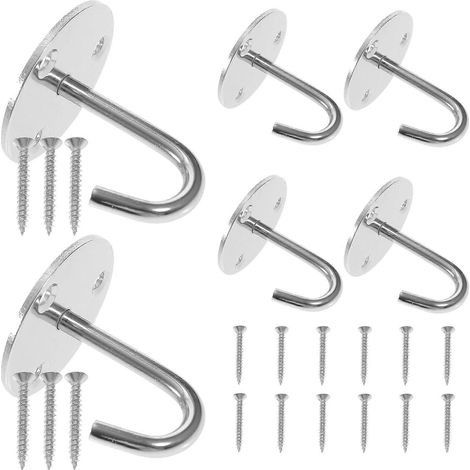 Set Mit 6 Robusten, Einschraubbaren Deckenhaken Aus Edelstahl Für Tassen Zur Montage Unter Möbeln. – 5,5 X 5 X 5 Cm – Silber