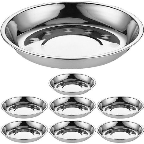 Set Mit 8 Runden Edelstahl-servierplatten Für Grillgerichte Und Andere Speisen – 15,00 X 15,00 X 3,00 Cm – Silber
