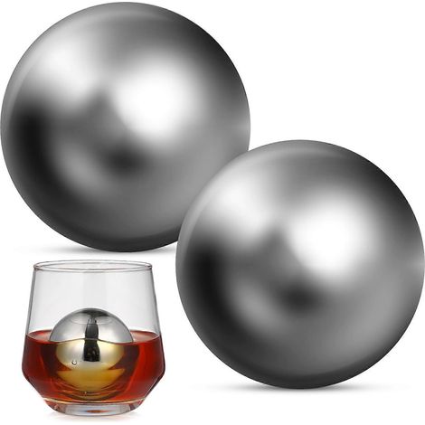 Set Mit 2 Wiederverwendbaren, Kugelförmigen Edelstahl-eiswürfeln Für Whisky, Wein Und Andere Getränke. – 5,5 X 5,5 Cm – Silber