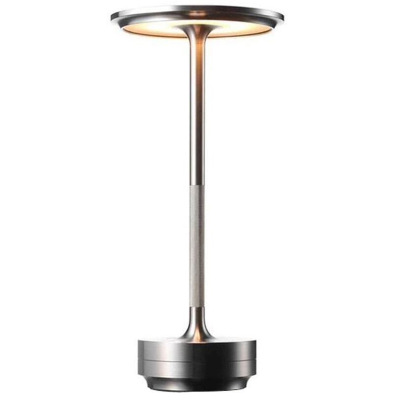 Kabellose Tischleuchte Mit 3 Farben, Einstellbarer Helligkeit, Wasserdicht, Usb-aufladbar, Metall, 4 Helligkeitsstufen, Silber